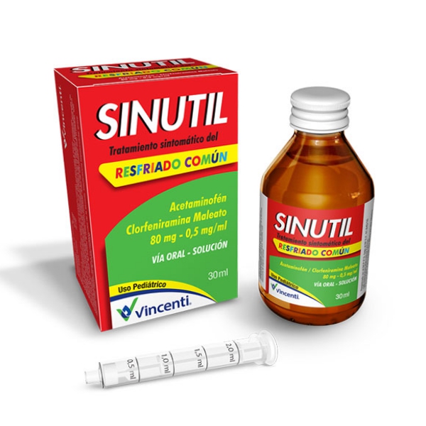 Sinutil Acetaminofén+Clorfeniramina Gotas Pediátrico 80mg/0.5mg X 30ml Vincenti