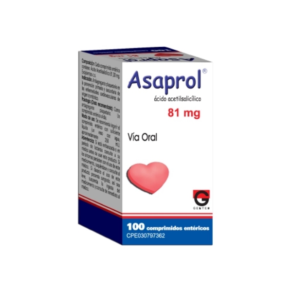 Asaprol Ácido Acetilsalicílico 81mg x 100 Comprimidos - Leti