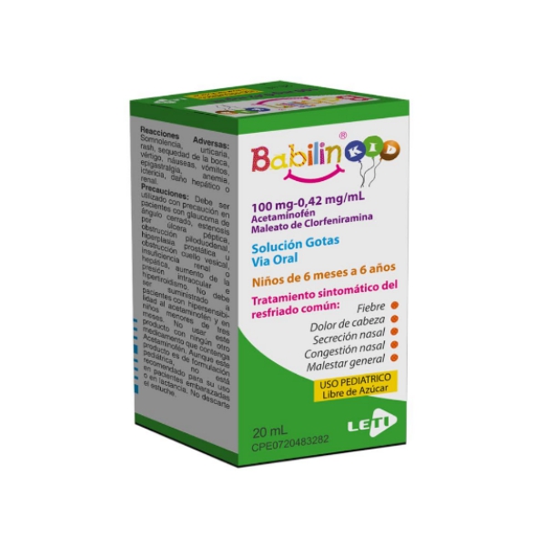 Babilin Acetaminofén+ Clorfeniramina Gotas Pediátrico 100mg/0.42mg x 20Ml Leti