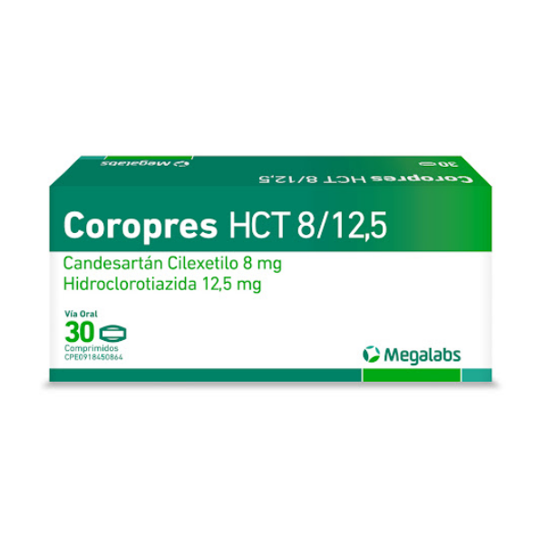 Coropres H Candesartán+Hidroclorotiazida 8/12.5mg x 30 Comprimidos - Megalabs