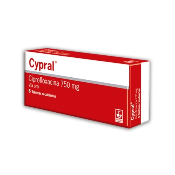 Cypral Ciprofloxacina 750mg x 6 Tabletas - Siegfried