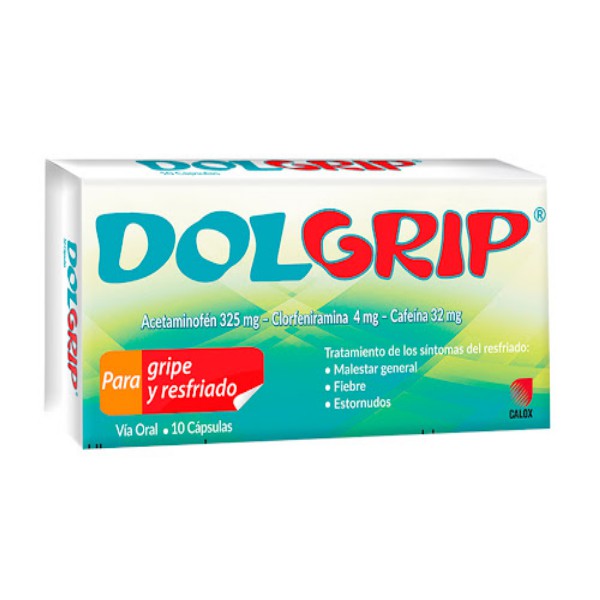 Dol Grip Acetaminofén+Cafeína+Clorfeniramina 10 Tabletas - Calox