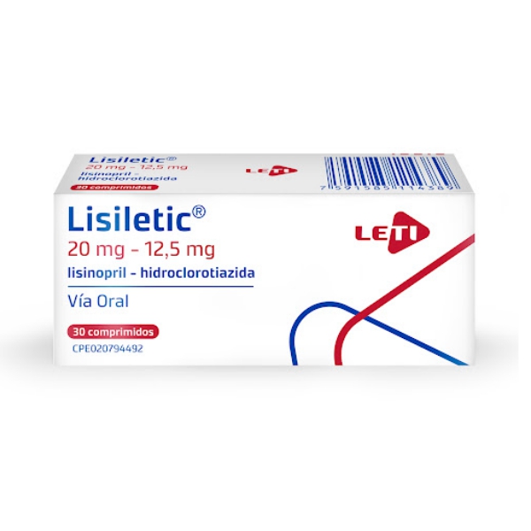 Lisiletic Hidroclorotiazida+Lisinopril 20mg/12.5mg x 30 Comprimidos - Leti