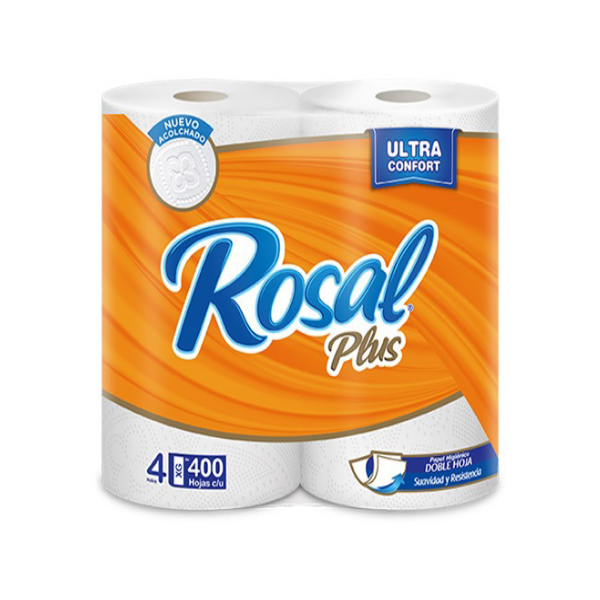 Rosal Plus Naranja Papel Higiénico 400 Hojas X 4 Unidades