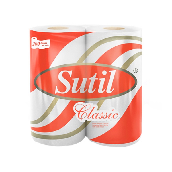 Sutil Papel Higiénico Clasico 200 Hojas X 4 Unidades