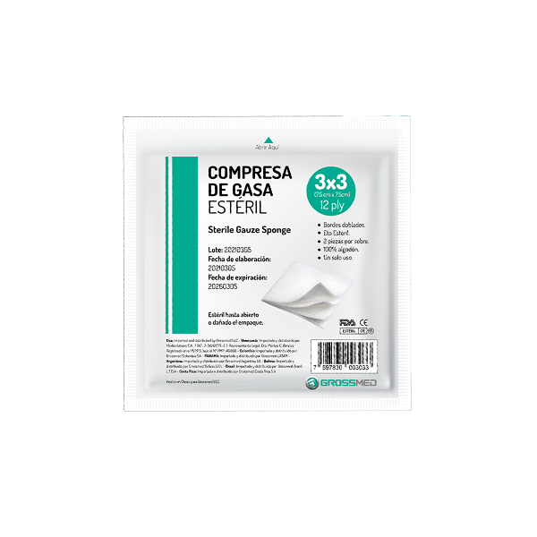 Gasa Estéril (3 x 3) 2 Unidades Grossmed