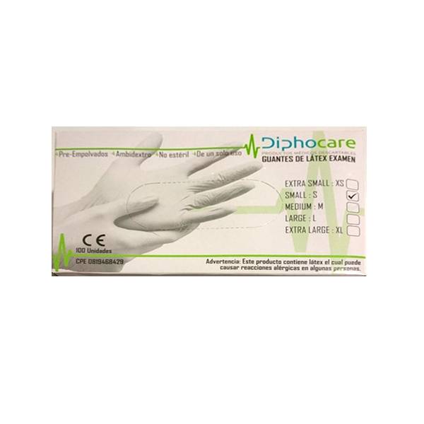 Guantes De Látex T.S X 100 Unidades - Diphocare