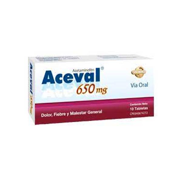 Aceval Acetaminofén 650mg x 10 Tabletas - Valmorca
