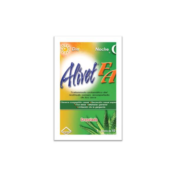 Alivet FA Acetaminofén+Cafeína+Clorfeniramina Sobre Sabor A Limón Día Y Noche x 10g - Leti