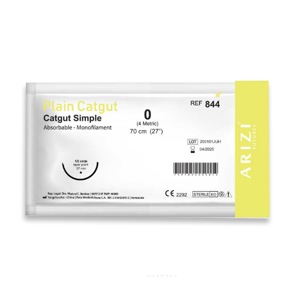 Sutura Catgut Simple 0 Aguja Curva/No Cortante/Absorbible Arizi R-844