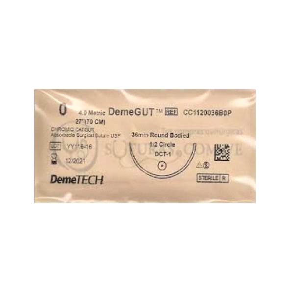 Sutura Cromico 0 Aguja Curva/No Cortante/Absorbible Demetech