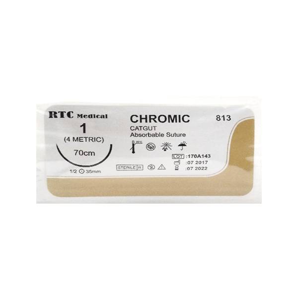 Sutura Cromico 1 Aguja Curva/No Cortante/Absorbible RTC Medical