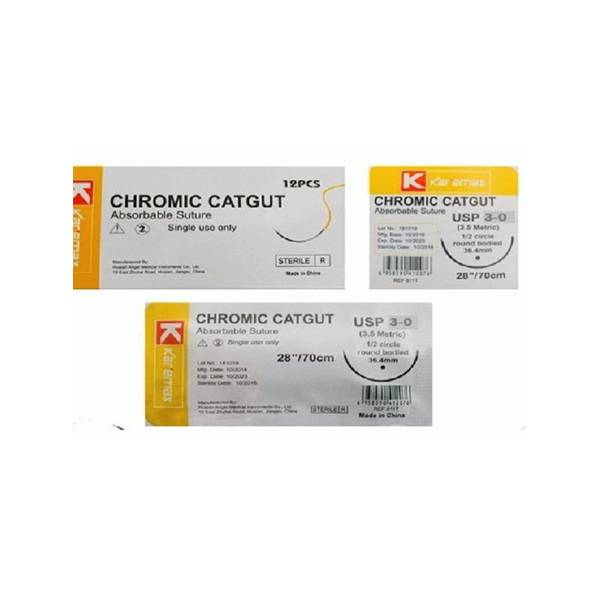 Sutura Cromico 3-0 Aguja Curva/No Cortante/Absorbible R-G122T Karemax