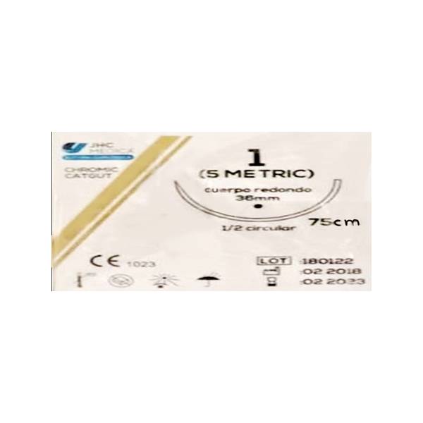 Sutura Cromico Catgut 1 Aguja Curva/No Cortante/Absorbible - JHC Medical