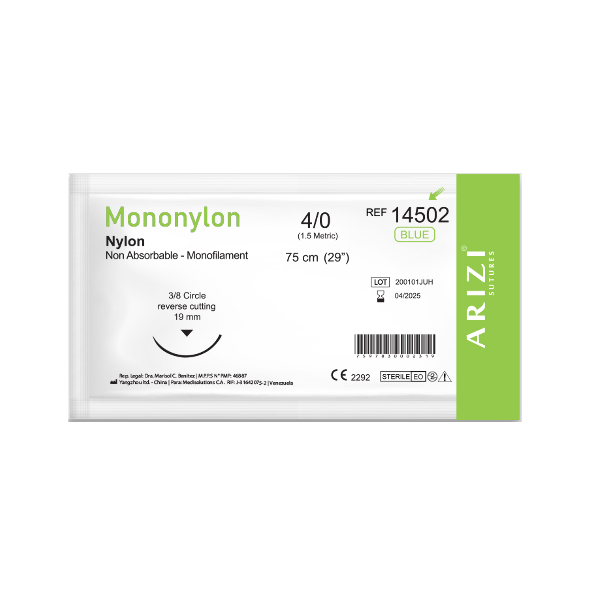 Sutura Nylon 4-0 Aguja Curva/Cortante/No Absorbible 19MM R-14502 Arizi