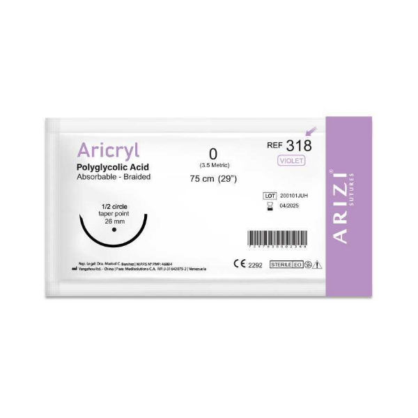 Sutura Vicryl 0 Aguja Curva/No Cortante/ Absorbible 26MM R-318 Arizi