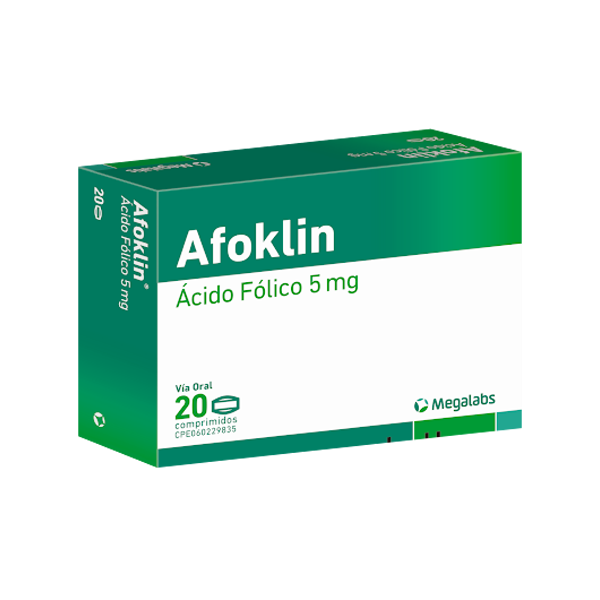 Afoklin Ácido Fólico 5mg x 20 Comprimidos - Klinos