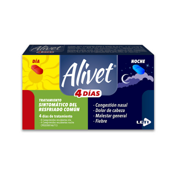 Alivet 4D Acetaminofén + Cafeína + Clorfeniramina x 12 Comprimidos - Leti