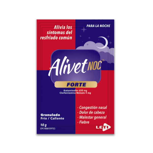 Alivet Noche Forte Acetaminofén+Clorfeniramina Sobre x 10Gr. Leti