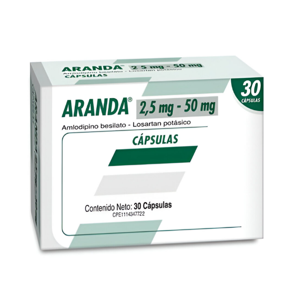 Aranda Amlodipina+Losartán 2,5mg/50mg x 30 Cápsulas - Farma