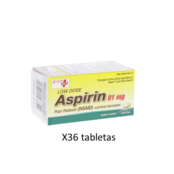Aspirin Ácido Acetilsalicílico 81mg x 36 Tabletas - Quality+Plus