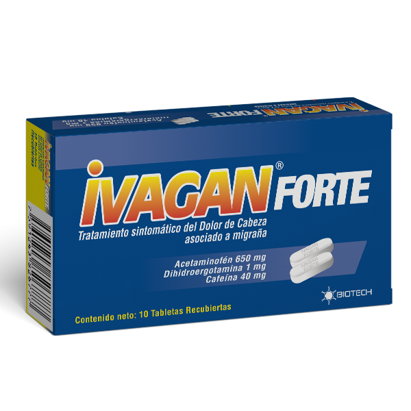 Ivagan Forte Acetaminofén+Cafeína+Dihidroergotamina 10 Tabletas - Biotech