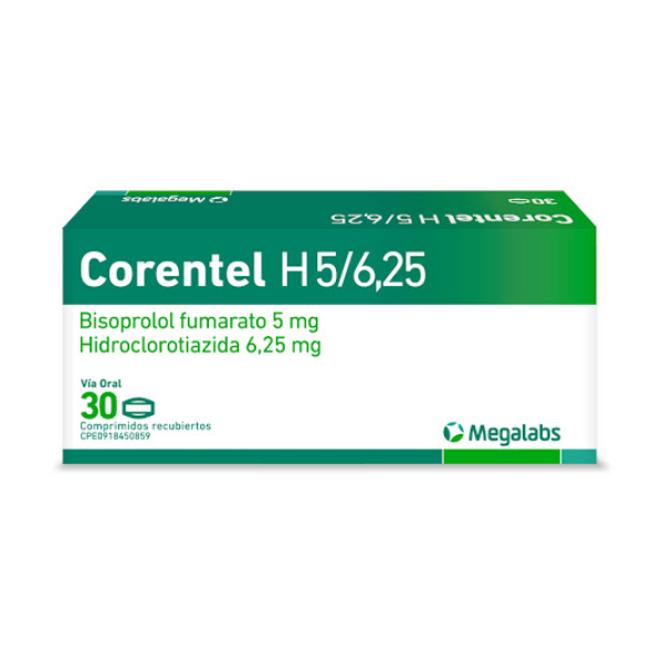 Corentel H Bisoprolol+Hidroclorotiazida 5/6.25mg x 30 Comprimidos - Megalabs