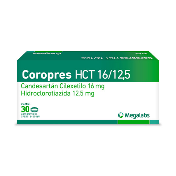 Coropres H Candesartán+Hidroclorotiazida 16/12.5mg x 30 Comprimidos - Megalabs