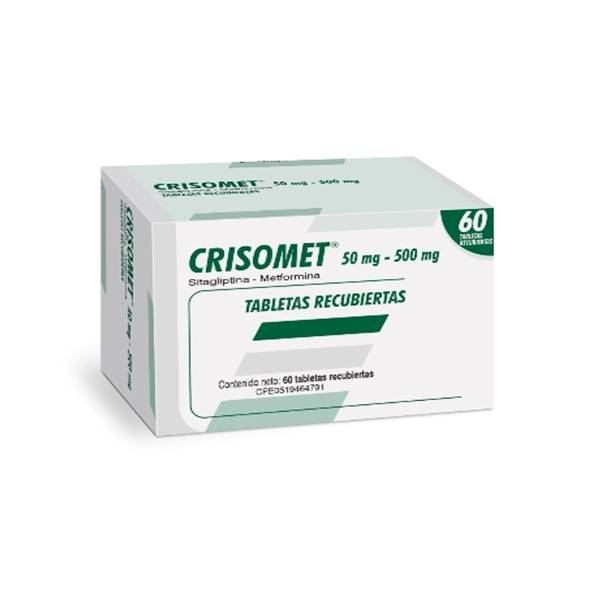 Crisomet Sitagliptina + Metformina 50mg/500mg x 60 Tabletas - Farma