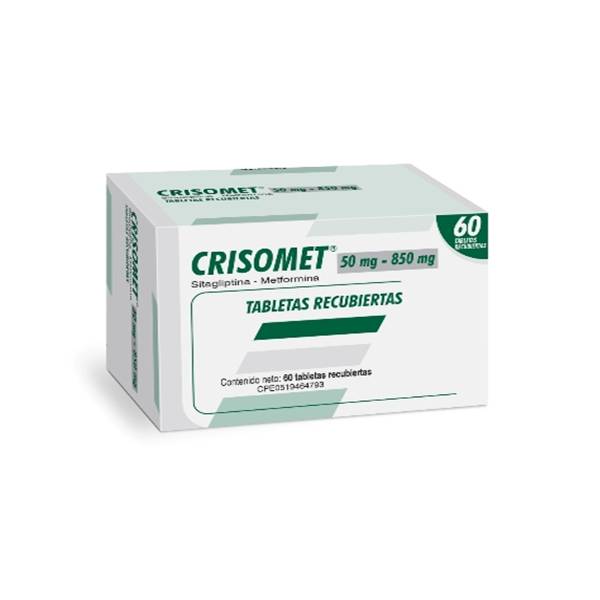 Crisomet Sitagliptina + Metformina 50mg/850mg x 60 Tabletas - Farma