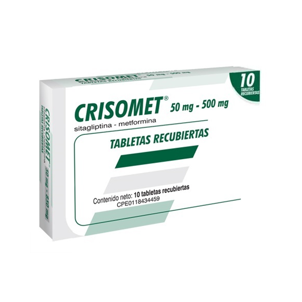 Crisomet Sitagliptina + Metformina 50mg/850mg x 10 Tabletas - Farma