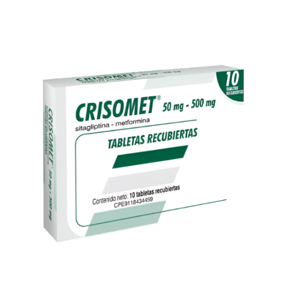 Crisomet Sitagliptina + Metformina 50mg/500mg x 10 Tabletas - Farma