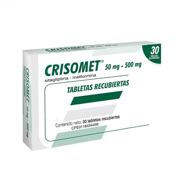 Crisomet Sitagliptina + Metformina 50mg/500mg x 30 Tabletas - Farma