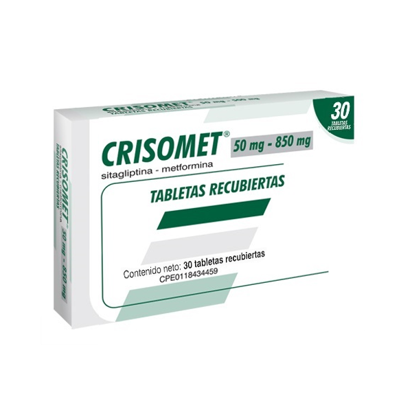 Crisomet Sitagliptina + Metformina 50mg/850mg x 30 Tabletas - Farma