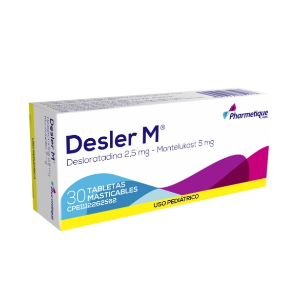 Desler M Desloratadina+Montelukast Pediátrico 2.5mg/5mg x 30 Tabletas Pharmetique