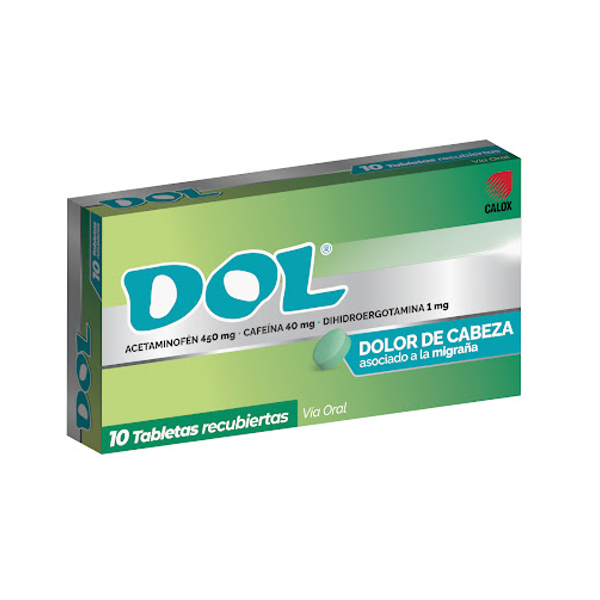 Dol Acetaminofén+Cafeína+Dihidroergotamina x 10 Tabletas - Calox