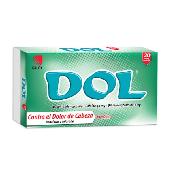 Dol Acetaminofén+Cafeína+Dihidroergotamina x 20 Tabletas - Calox