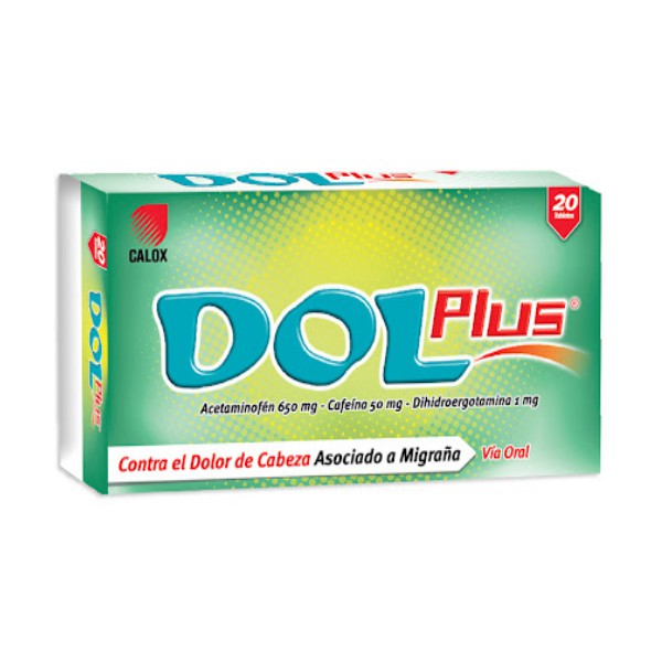 Dol Plus Acetaminofén+Cafeína+Dihidroergotamina 20 Tabletas - Calox