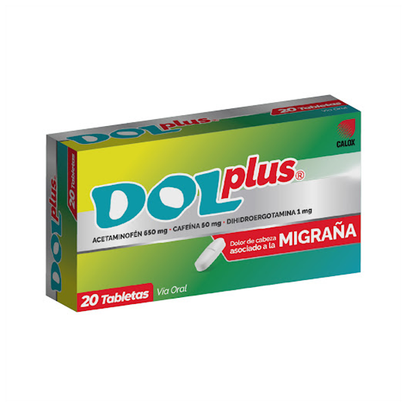 Dol Plus Acetaminofén+Cafeína+Dihidroergotamina 20 Tabletas - Calox