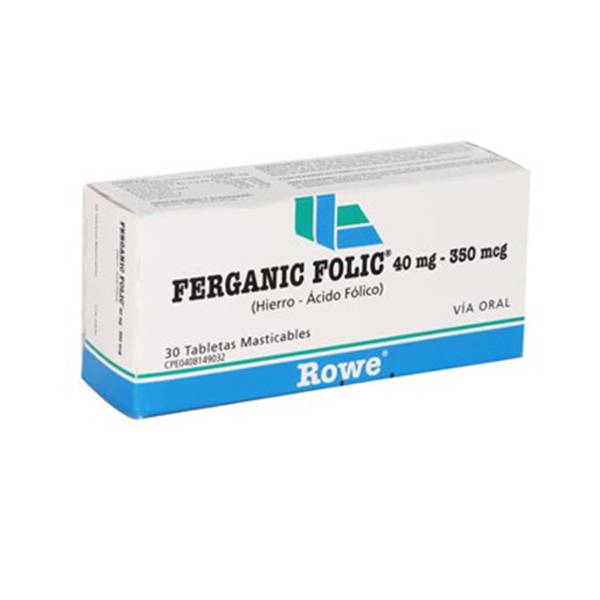 Ferganic Folic Ácido Fólico+Hierro 40mg/350mg x 30 Tabletas - Rowe