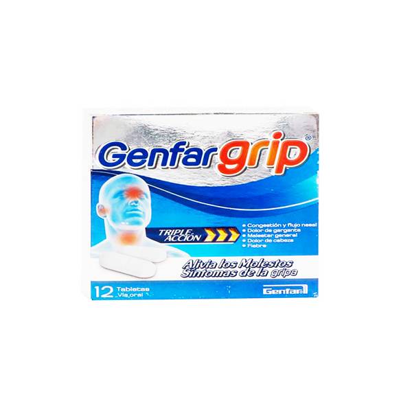 Genfargrip Acetaminofén+Cetirizina+Fenilefrina x 12 Tabletas - Genfar