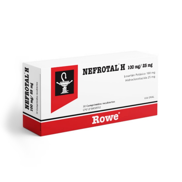 Nefrotal H Losartán Potásico + Hidroclorotiazida 100 mg/25mg x 30 Comprimidos - Rowe
