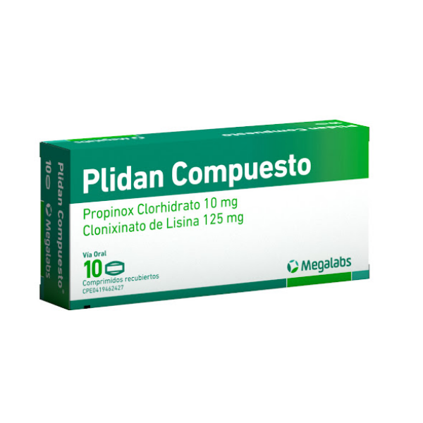 Plidan Clonixinato de Lisina+Propinox Clorhidrato 10mg/125mg x 10 Comprimidos - Megalabs