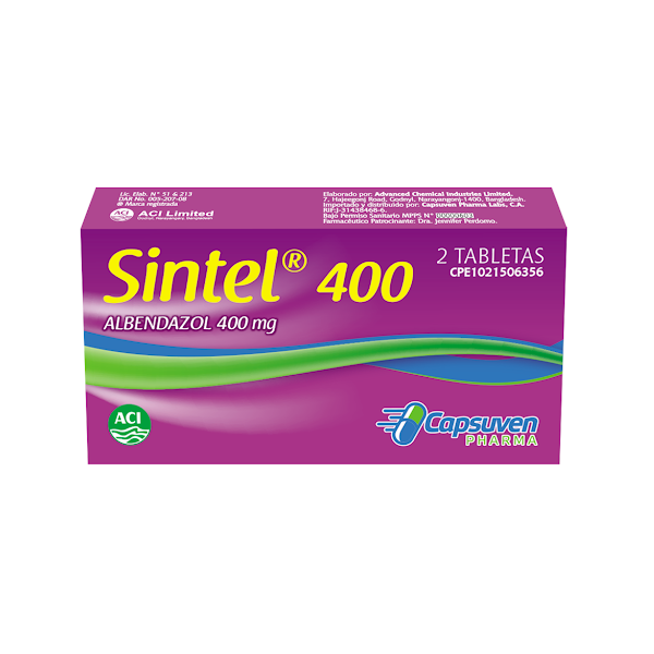 Sintel Albendazol 400mg x 2 Tabletas Capsuven