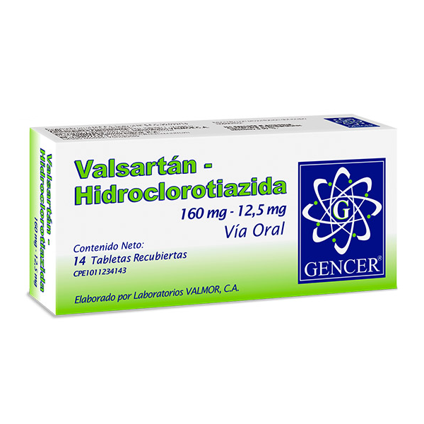 Valsartán HCT Valsartán+Hidroclorotiazida 160mg/12.5mg x 14 Tabletas - Gencer