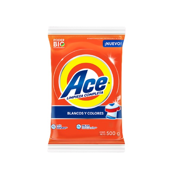 Ace Detergente En Polvo Blanco Y Colores 500g