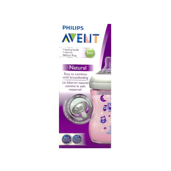Avent Tetero Natural Rosa Buho 260ml 9Oz 1M+