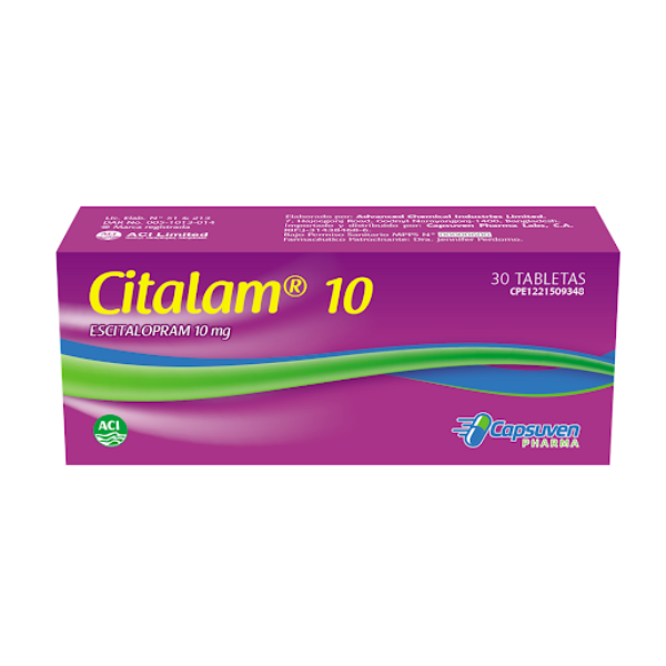 Citalam Ecitalopram 10mg x 30 Tabletas Capsuven