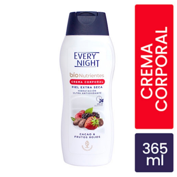 Every Night Bionutrientes Crema Corporal Para Piel Extra Seca Cacao Y Frutos Rojos 365ml