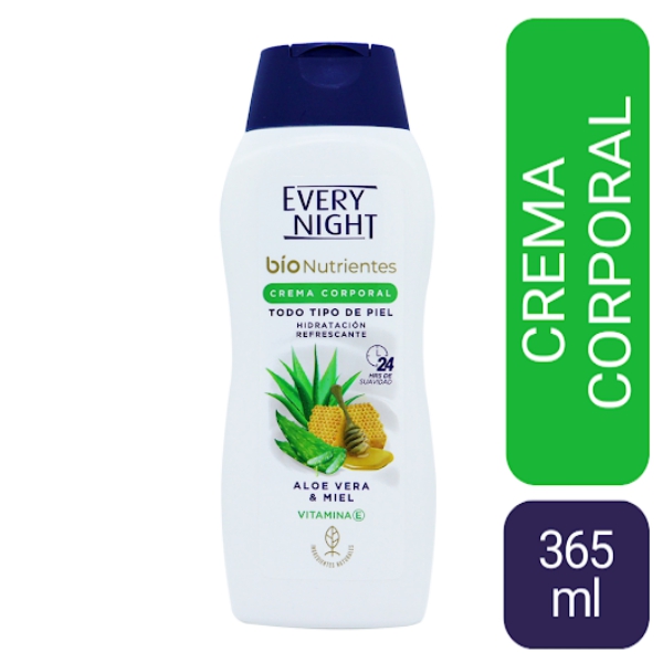 Every Night Bionutrientes Crema Corporal Para Piel Seca Aloe Vera Y Miel 365ml
